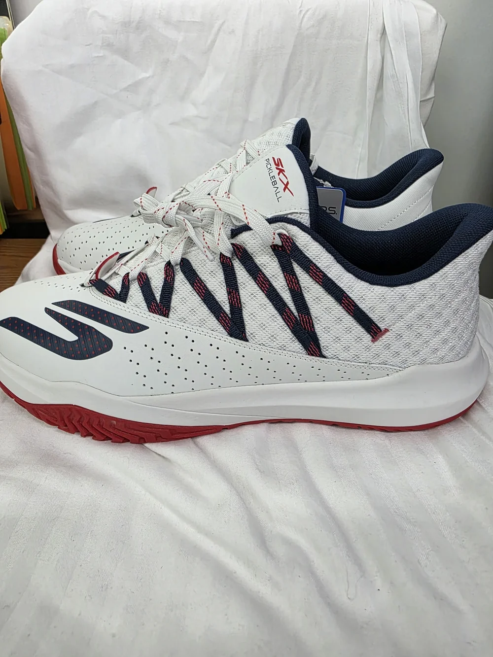 Skechers Pickleball Lace-Up Shoes — White with Navy & Red